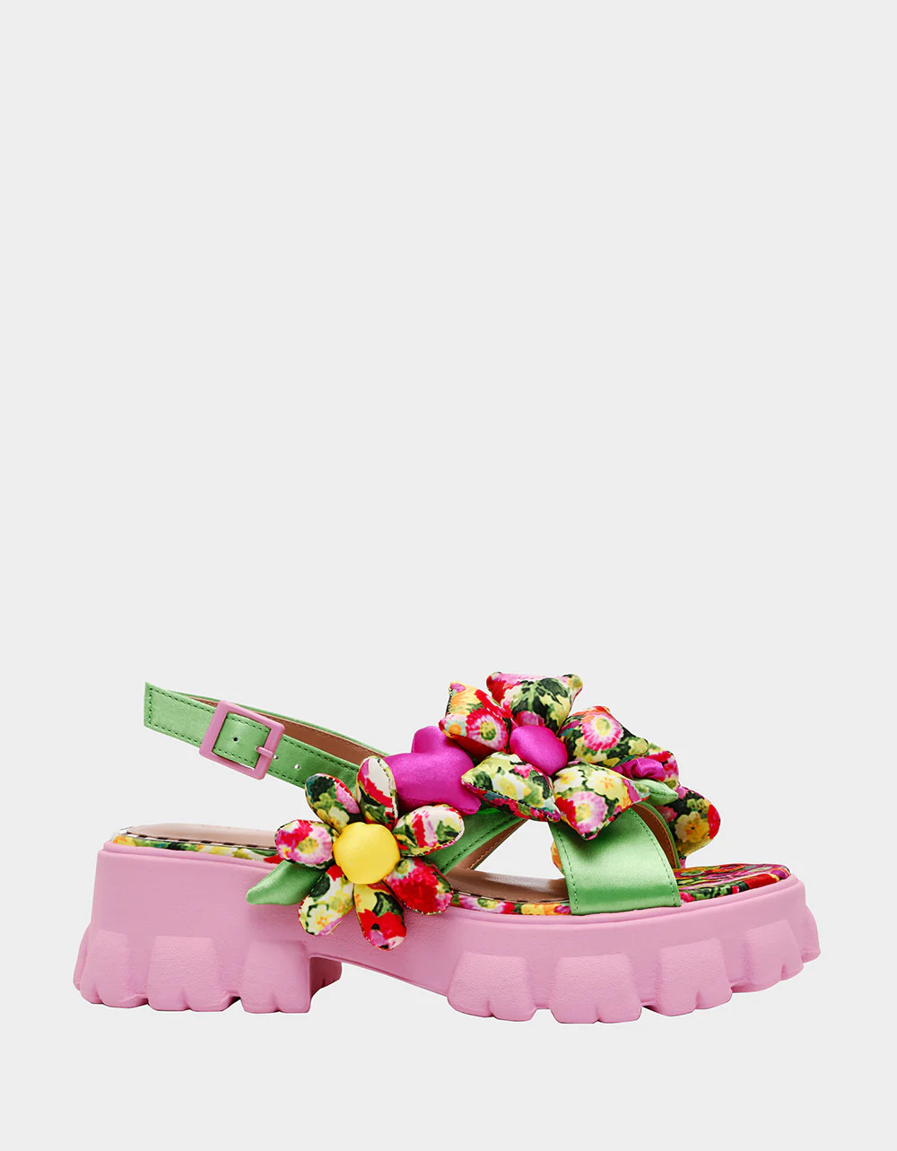 JEROMY GREEN FLORAL MULTI Women's Pink Green Lug Floral Sandal | Betsey Johnson
