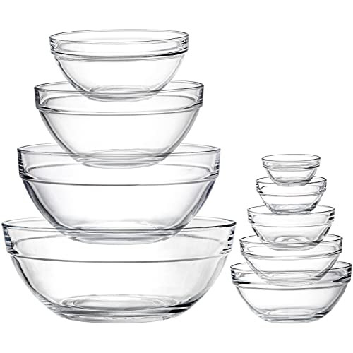 Lawei Set of 9 Glass Mixing Bowls - Glass Nesting Bowls Glass Prep Bowls Clear Glass Salad Bowls for Kitchen Prep Salad, Cereal, Ice Cream, Pasta, Fruits | Amazon (US)
