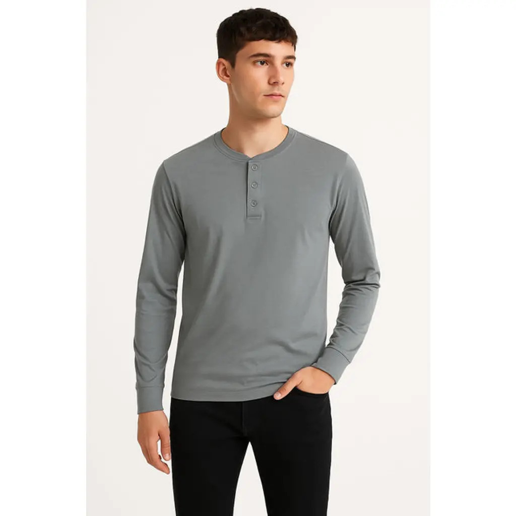 BenBen Mens Long Sleeve Henley Shirt in Grey at Nordstrom, Size X-Large | Nordstrom