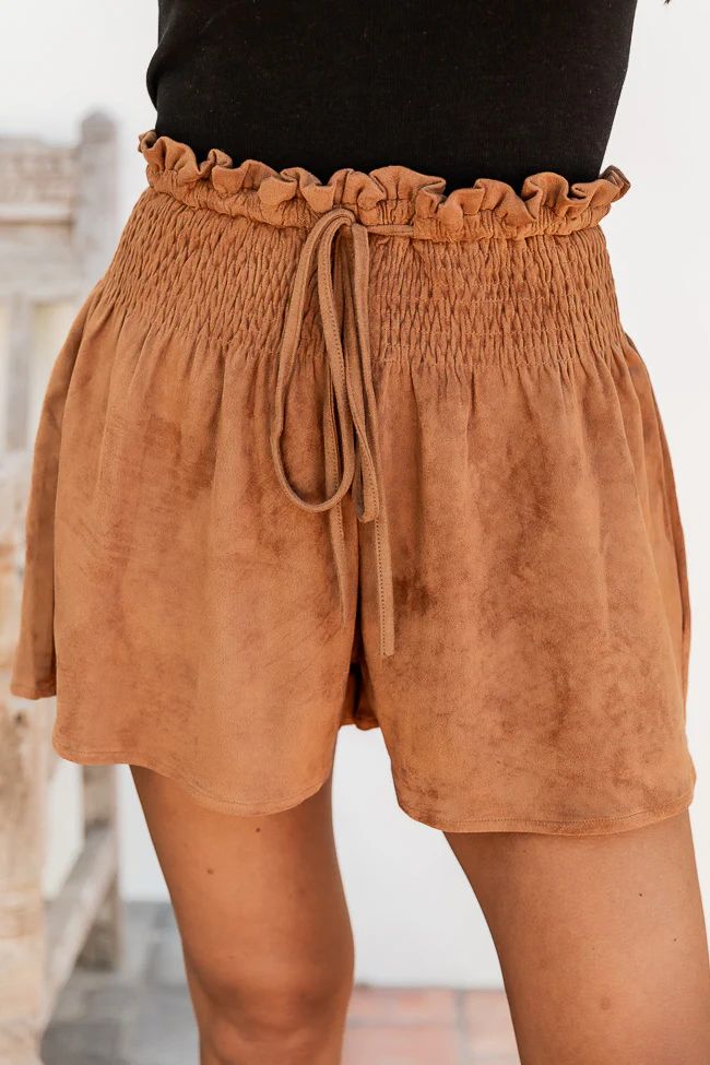 Wandering Away Brown Suede Smocked Waist Shorts | Pink Lily