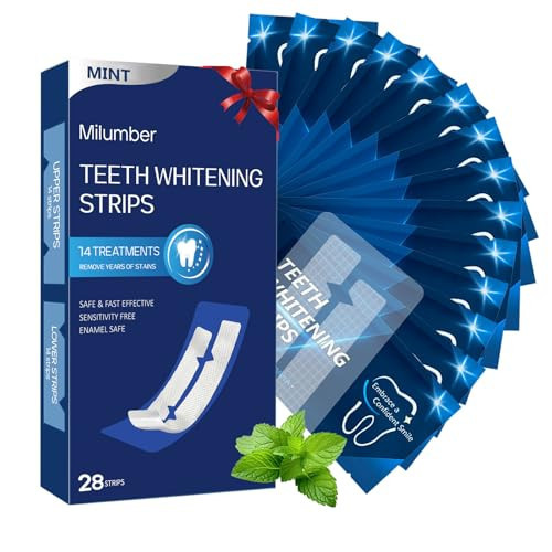 Milumber Teeth Whitening Strips for Sensitive, 28 Strips Whitener Safe Whitestrip, Deep Stains Removal Tooth Whitening, Enamel Safe Non-Slip Dry Strip Technology for Whiter Teeth, Mint | Amazon (US)