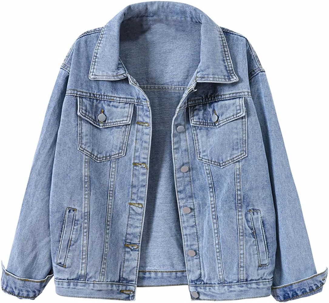COWOKA Women's Denim Cotton Button Closed Long Sleeve Solid Color Jacket With Pockets | Amazon (US)