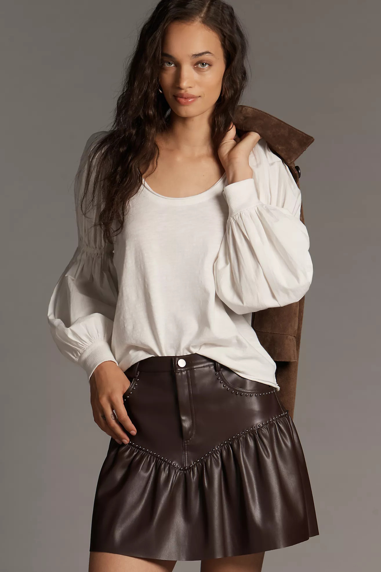 Pilcro Banded Puff-Sleeve Cotton Top | Anthropologie (US)