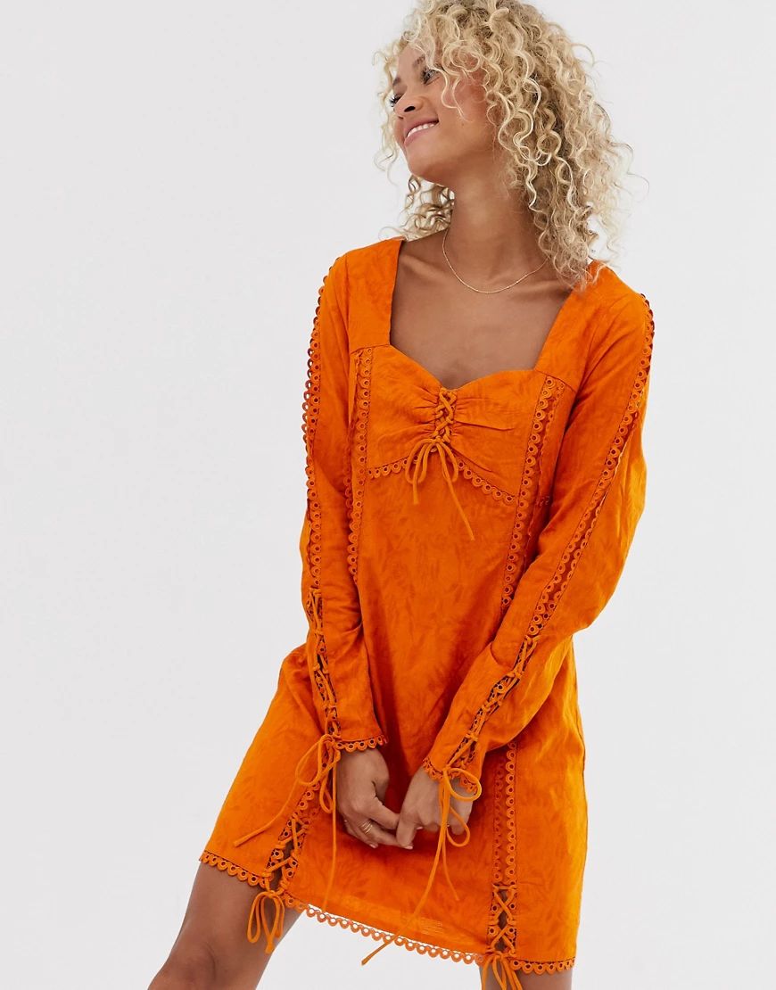 Stevie May Amber ruched long sleeved dress-Orange | ASOS (Global)