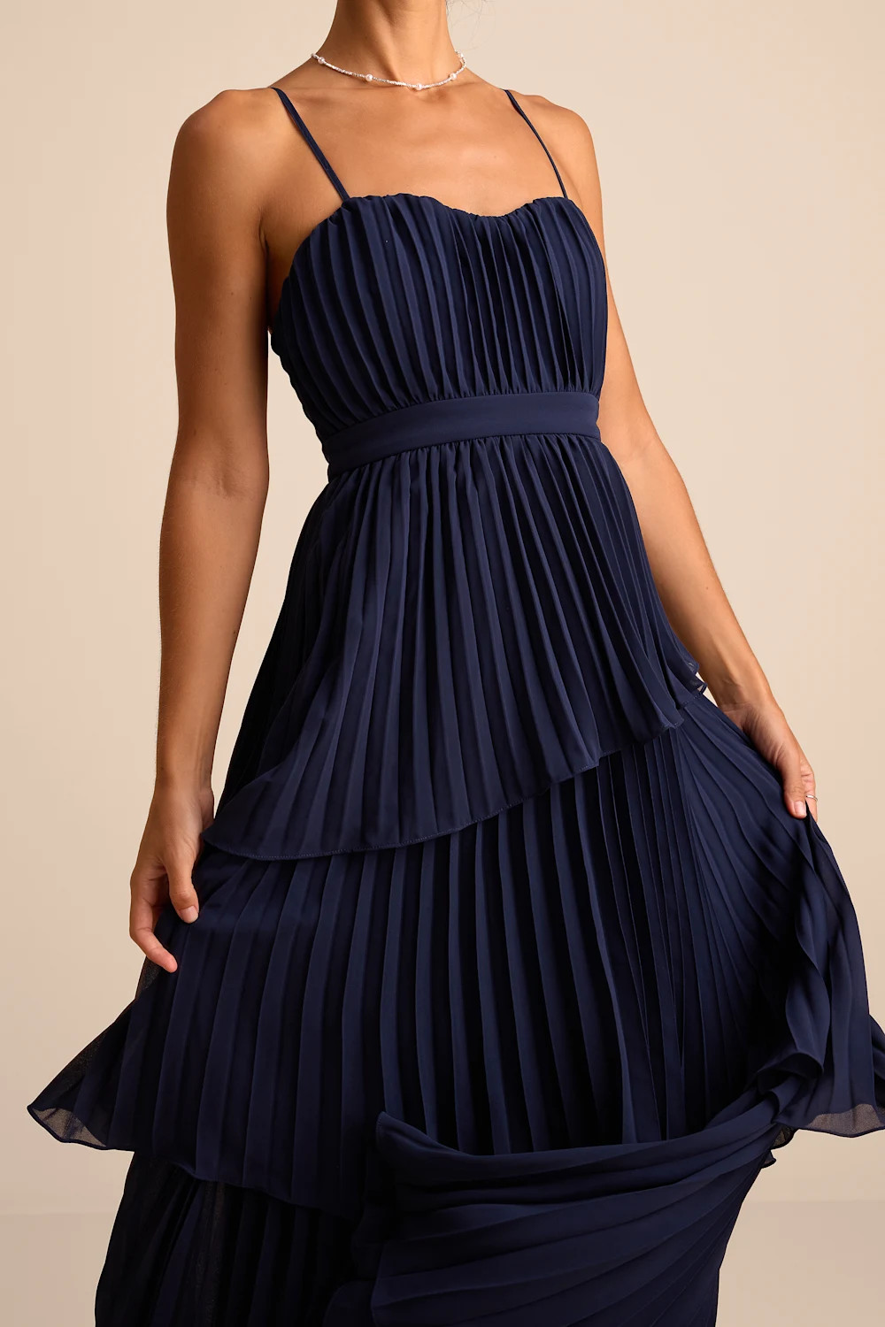 Jehona Navy Blue Pleated Tiered Maxi Dress | Lulus
