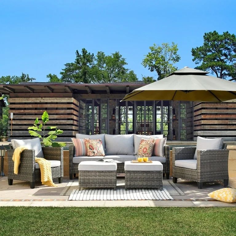 Ovios 5 Pieces Outdoor Patio Furniture Set Wicker Outdoor Conversation Comfortable Sectional Sofa... | Walmart (US)