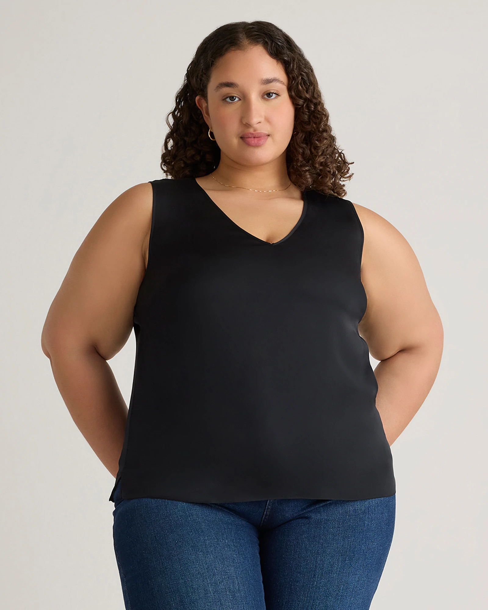 Quince | Women's Washable Stretch Silk Tank Top in Black, Size 2X | Quince