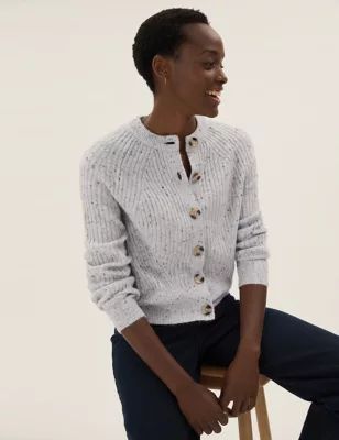 Textured Ribbed Crew Neck Cardigan | Marks and Spencer US