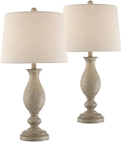 Serena Country Cottage Traditional Style Table Lamps 27.5" Tall Set of 2 Cream Beige Gray Faux Wood  | Amazon (US)