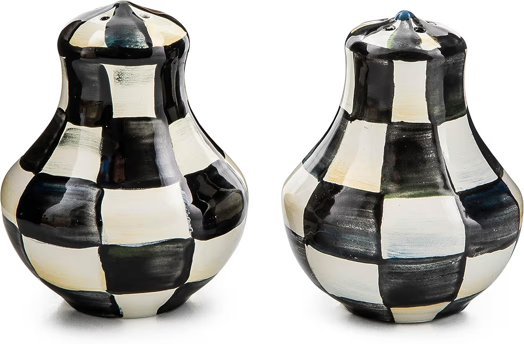 MACKENZIE-CHILDS Enamel Salt and Pepper Shakers, Kitchen Table Spice Shaker Set, Black-and-White ... | Amazon (US)