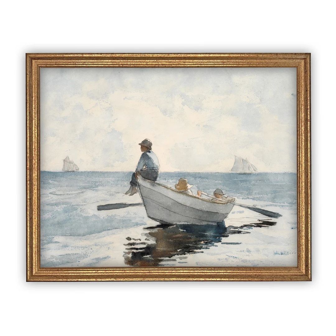 Vintage Framed Canvas Art  // Framed Vintage Print // Vintage Painting // Boating Art // Beach Ho... | Etsy (US)