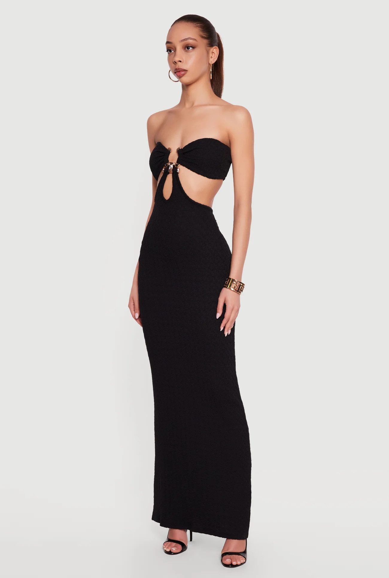 Metallic Pendant Textured Knit Tube Maxi Dress | Rainbow Shops