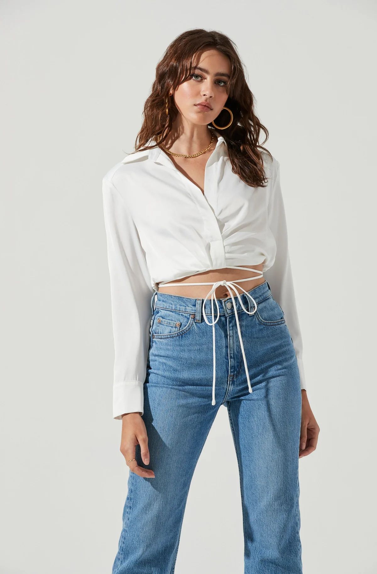 Perry Satin Wrap Front Tie Waist Top | ASTR The Label (US)