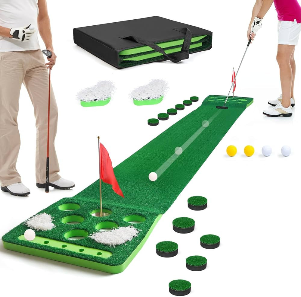 Golf Putting Game Set, Detachable Golf Putting Green Mat with 4 Balls, 2 Cups & Flags, 1 Portable... | Amazon (US)