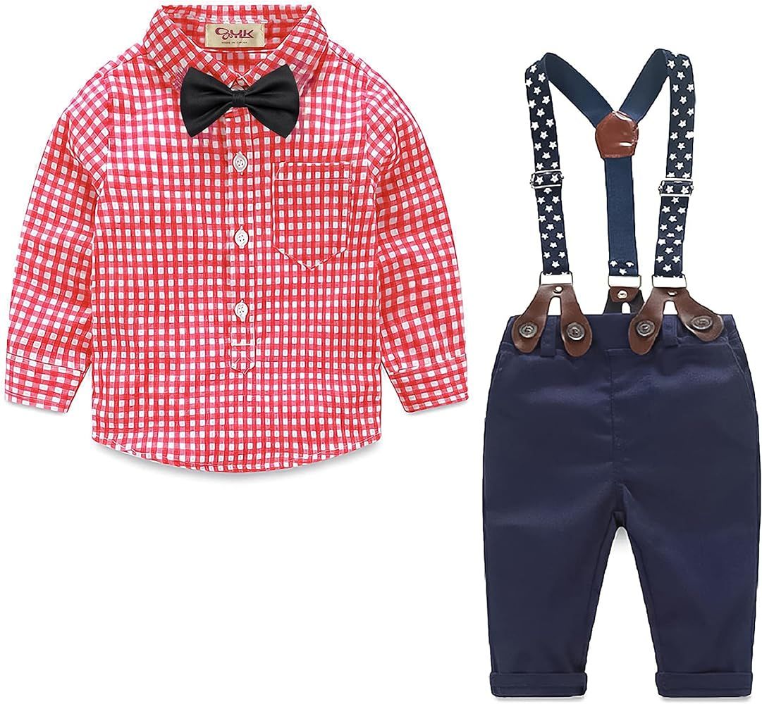 Yilaku Baby Boy Clothes Set Shirt+Bowtie+Suspender Pants Set 4pcs Newborn Baby Outfits Set Infant To | Amazon (US)
