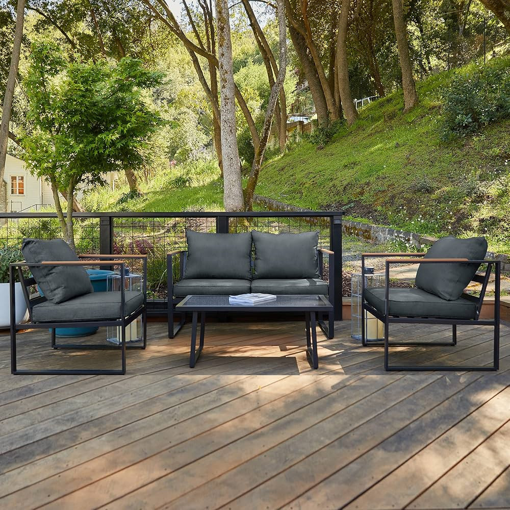 EAST OAK Patio Furniture Set, 4-Piece Outdoor Patio Set with Sofa, Removable & Washable Deep Seat... | Amazon (US)