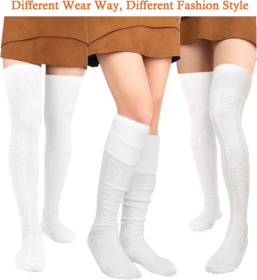 Women Thigh High Socks Extra Long Cotton Knit Warm Thick Tall Long Boot Stockings Leg Warmers | Amazon (US)