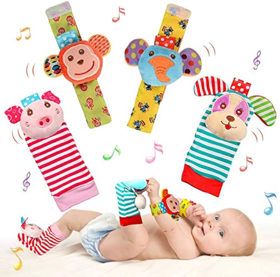 SSK Soft Baby Wrist Rattle Foot Finder Socks Set,Cotton and Plush Stuffed Infant Toys,Birthday Ho... | Amazon (US)