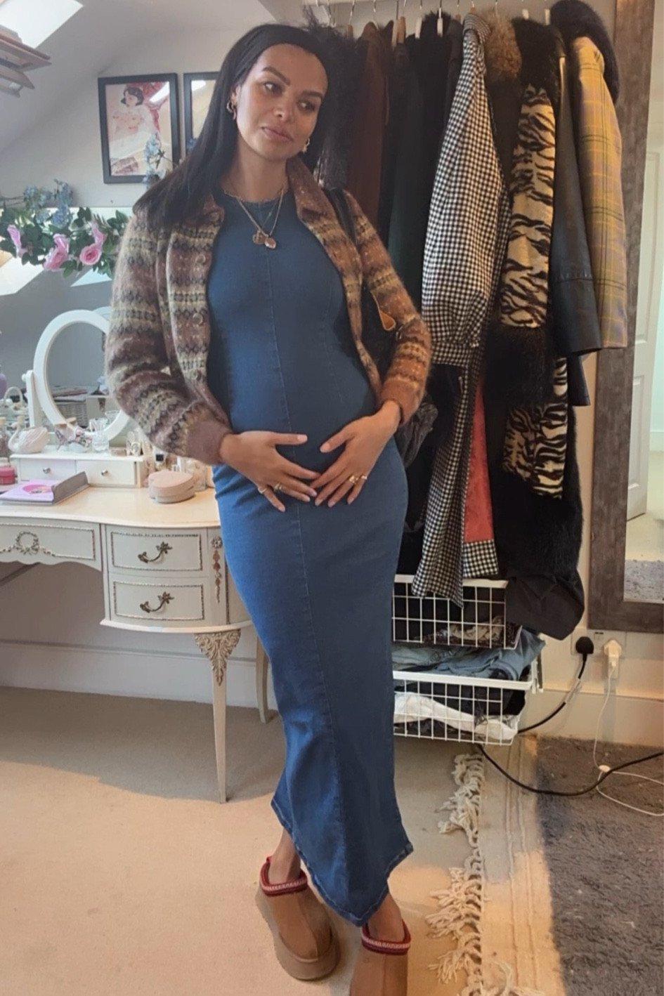 Stretchy #denimdress for the #maternity wear win and cardigan by my favourite brand for #knitwear - #doen 

#LTKSeasonal #LTKbump