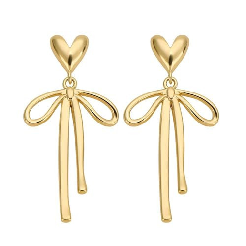 Bow earrings for women - Gold bow earrings for women - Christmas Earrings - Trendy Elegant Bowtie Drop Dangle Hoop Stud Lightweight Hypoallergenic Christmas Jewellery Gift for Party Wedding Holiday (L:Gold Love Bow Earring) | Amazon (US)