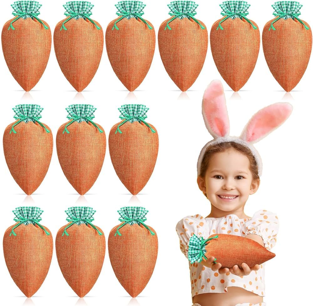 Shinylin 12 Pcs Easter Carrot Fabric Gift Bags Drawstring Easter Bag Easter Carrot Wrap Treat Fav... | Amazon (US)