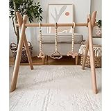 Wood Baby Gym -Naturel- Handmade Baby Play Gym Wooden Baby Gym with 3 Toys Foldable Play Gym Frame A | Amazon (US)