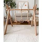 Wood Baby Gym -Naturel- Handmade Baby Play Gym Wooden Baby Gym with 3 Toys Foldable Play Gym Frame A | Amazon (US)