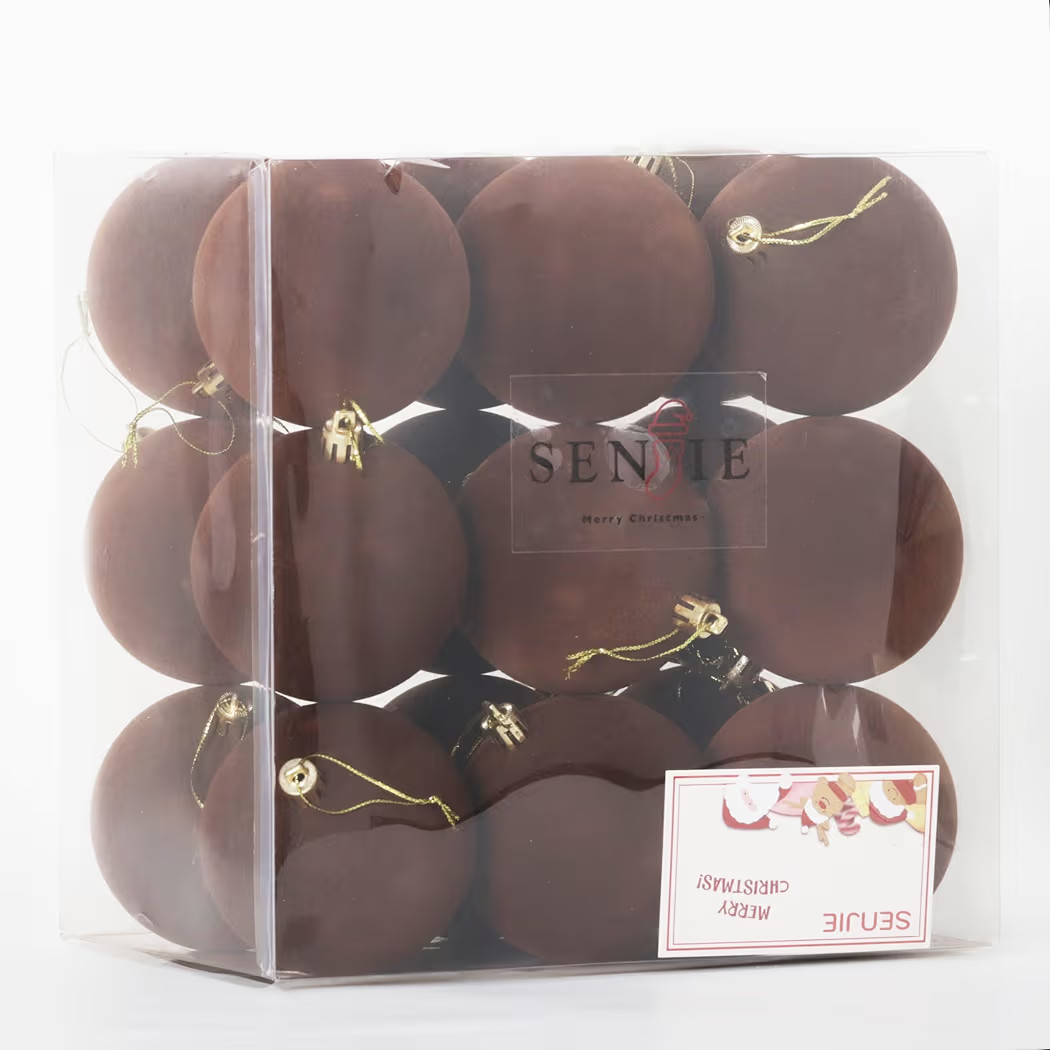 Senjie 18pcs Velvet Ornaments Balls for Christmas Tree, Brown 3.15 inch Shatterproof Flocked Chri... | Amazon (US)