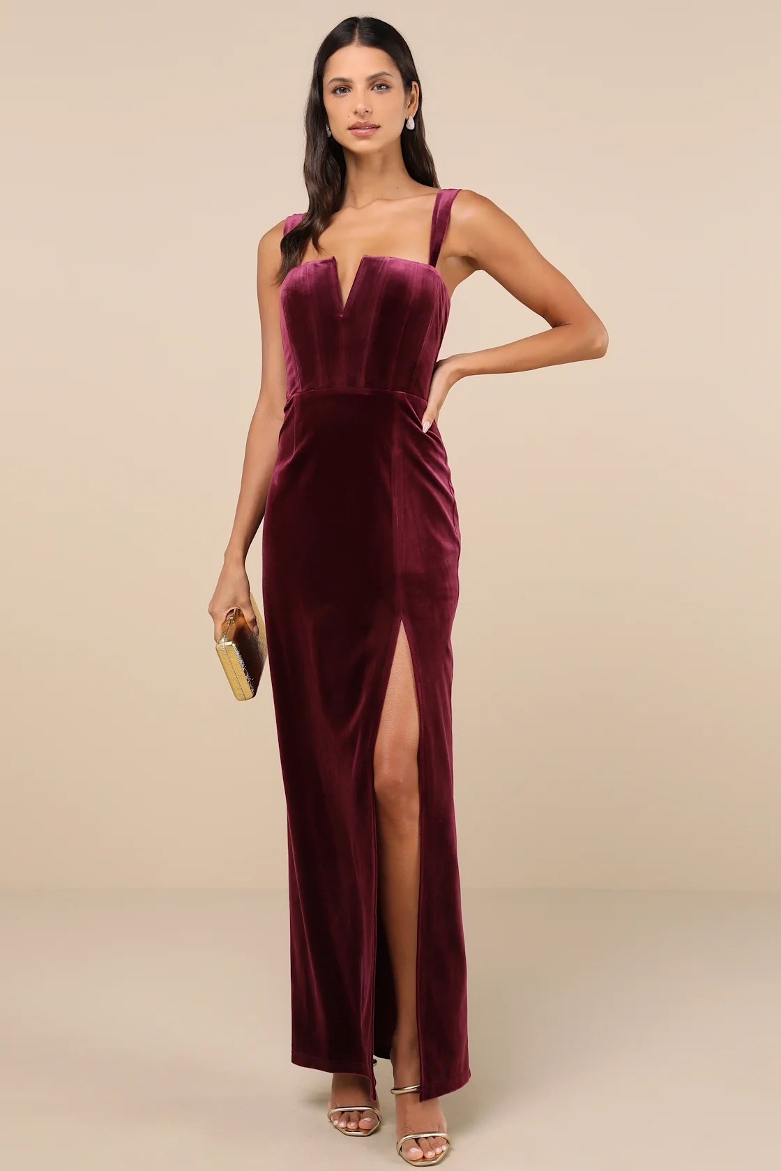 Pristine Luxury Dark Berry Velvet Bustier Maxi Dress | Lulus
