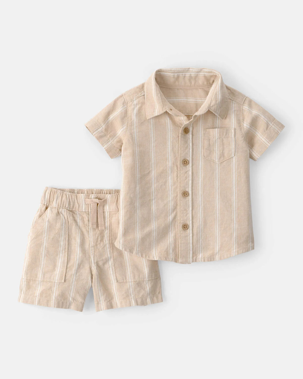 Baby Boy 2-Piece Stripe Collared Shirt & Short Set - Khaki | Carter's Inc