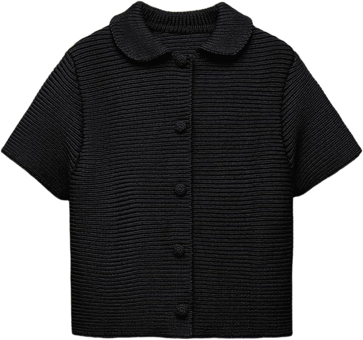 Tanming Womens Cardigan Sweaters Soft Chunky Knit Top Short Sleeve Button Loose Outerwear Sweater | Amazon (US)