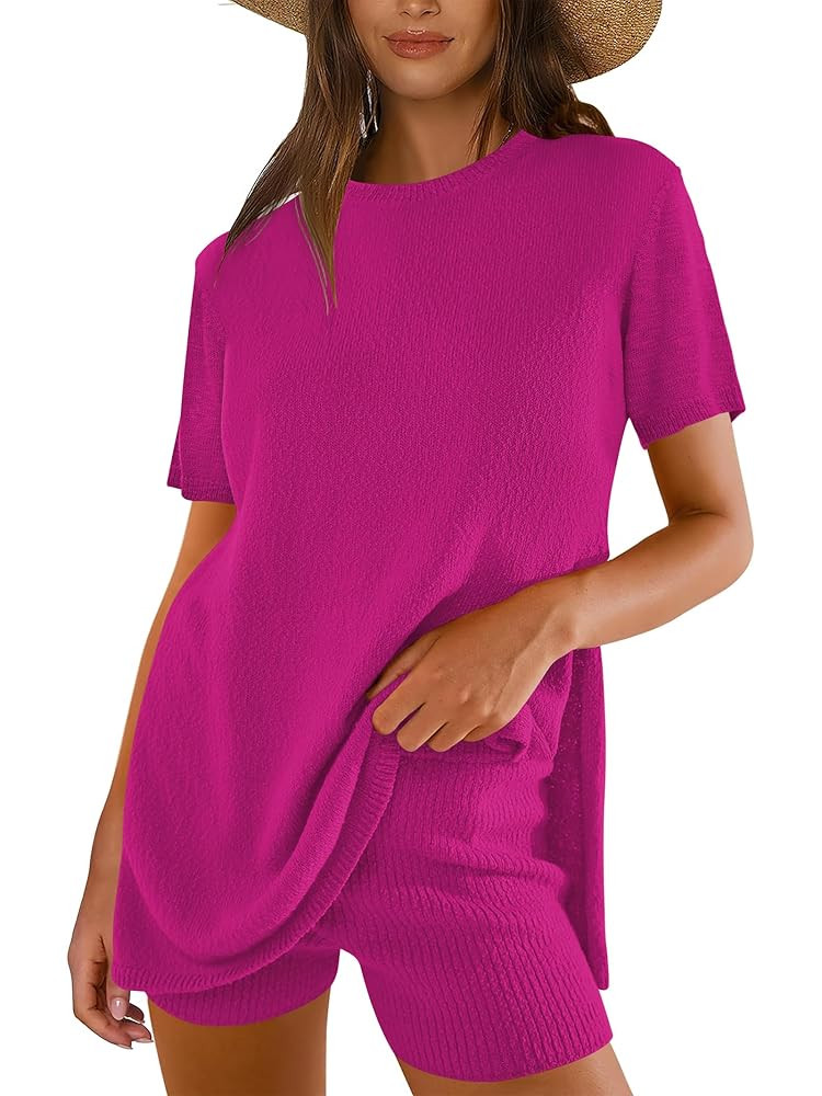 ANRABESS Women Summer 2 Piece Outfits Knit Short Sets Casual Sweater Top & Shorts Matching Lounge... | Amazon (US)