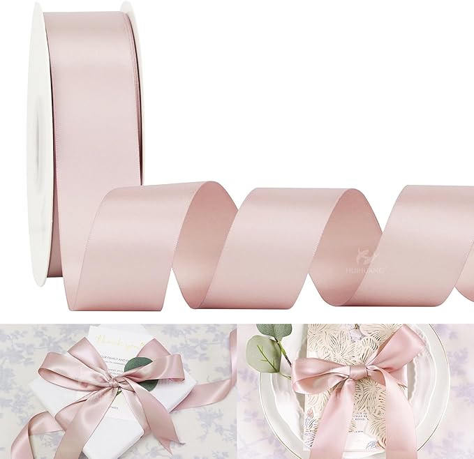 HUIHUANG Dusty Rose Ribbon 1.5 inch Double Face Satin Ribbon Silk Like Ribbon 50 Yards Roll for G... | Amazon (US)