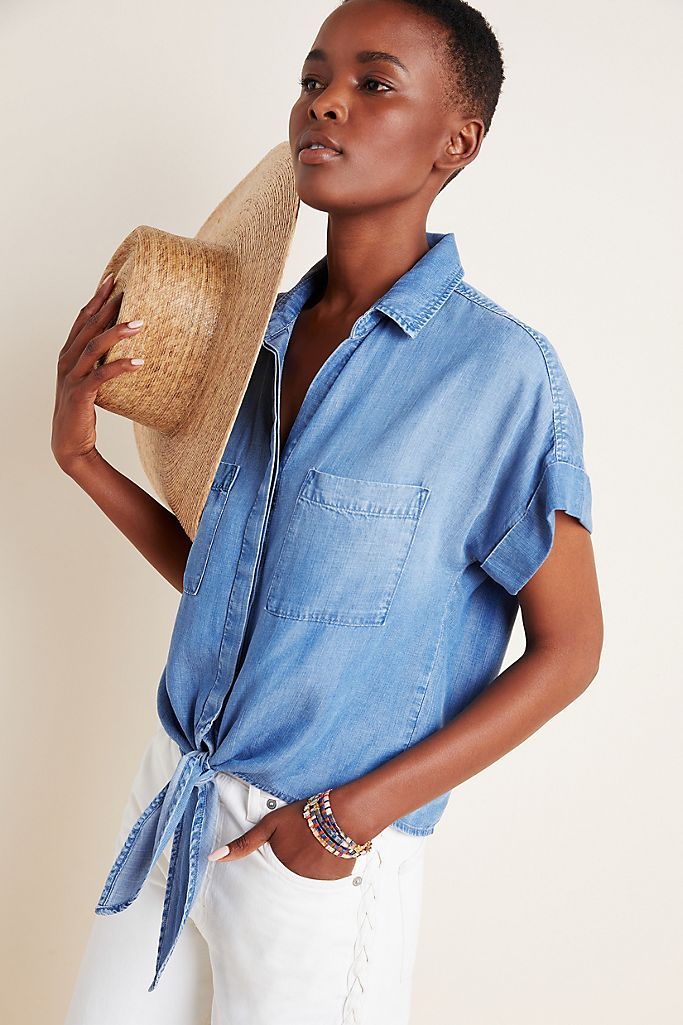 Cloth & Stone Tie-Front Chambray Blouse | Anthropologie (US)