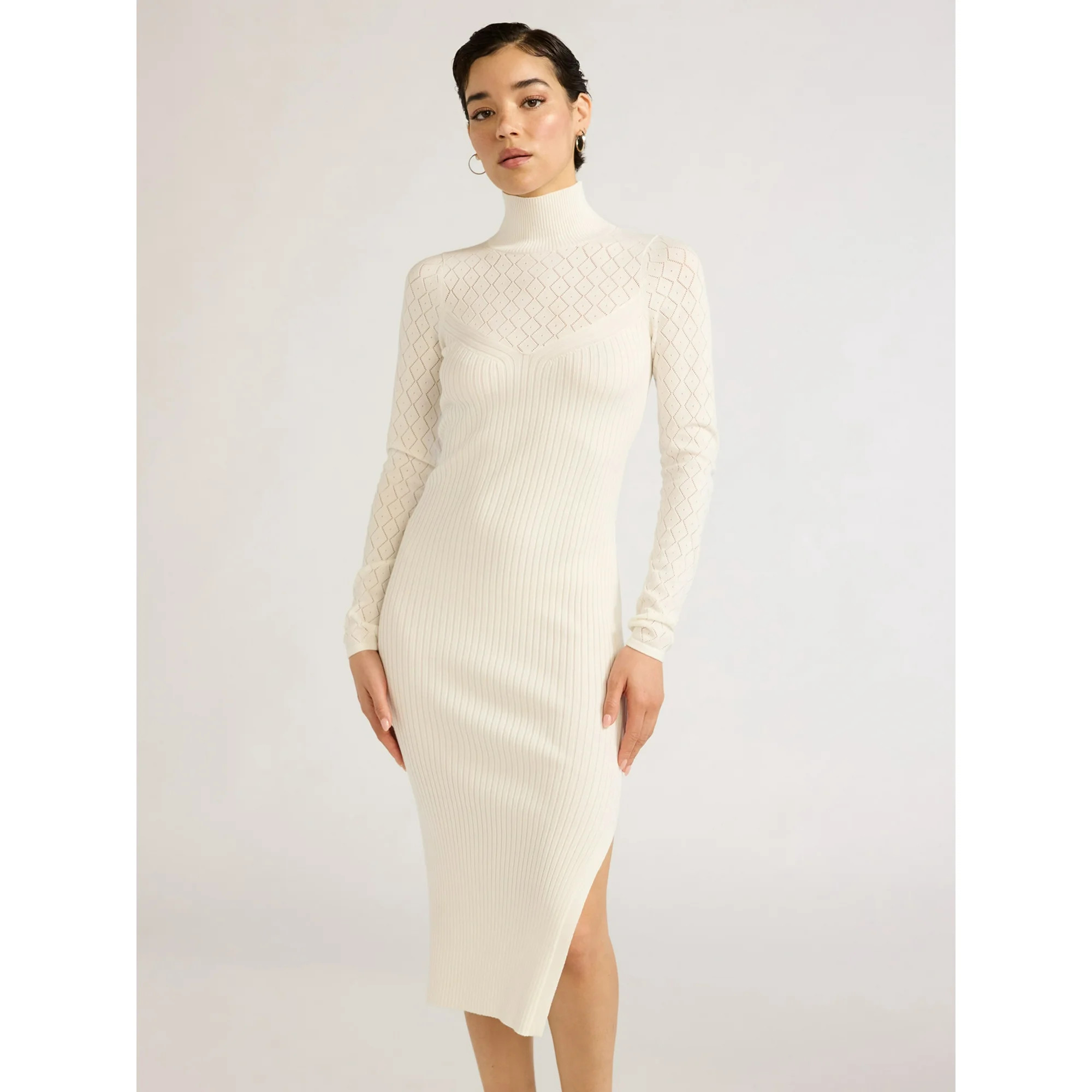 Sofia Jeans Women's Pointelle Rib Dress with Mock Neck, Below Knee Length, Sizes XS-XXL | Walmart (US)