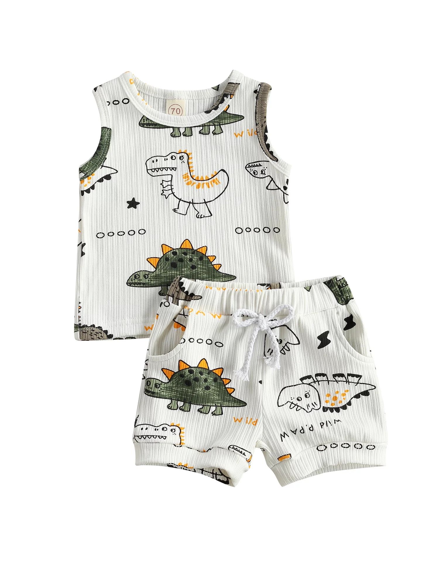 Bangyeer 2Pcs Newborn Baby Boy Dinosaur Summer Clothes Ribbed Tank T-shirt Shorts Set Outfits 0-2... | Walmart (US)