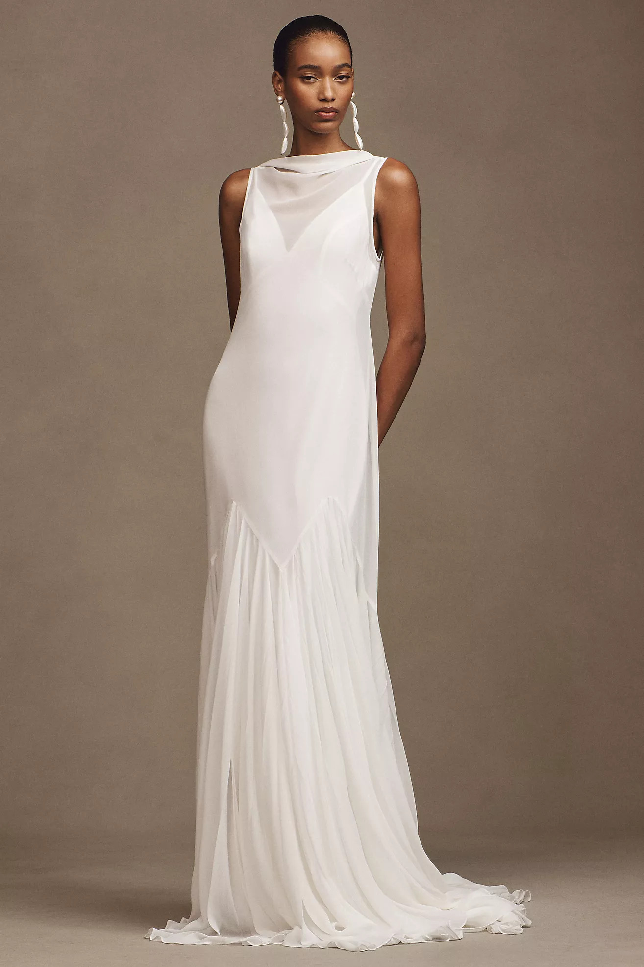 Besa Aree V-Neck Layered Chiffon Wedding Gown | Anthropologie (US)