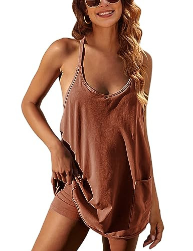 Womens Sleeveless Athletic Hot Shot Mini Dress with Built-in Shorts Sundress | Amazon (US)