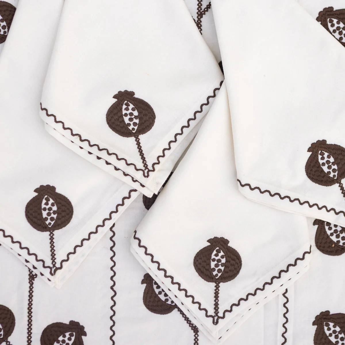 Pomegranate Crewel Brown Napkin | Set of 4 | Pomegranate