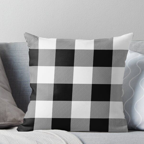 Buffalo Check Black And White Plaid Wide Stripes Throw Pillow | RedBubble US