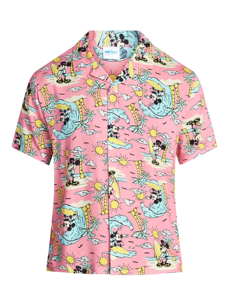Disney, Men's & Big Men's Graphic Button-Up Shirt, Mouse Beach, Sizes XS-5XL - Walmart.com | Walmart (US)