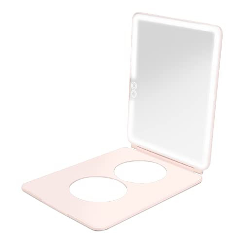 Vanity Planet Handheld Makeup Mirror with Lights, Pose 2.0 (Blush) - Light Up Travel LED Mirror with 3X & 5X Magnification - Dimmable Lighting & Micro-USB Rechargeable Lighted Compact Mirror | Amazon (US)