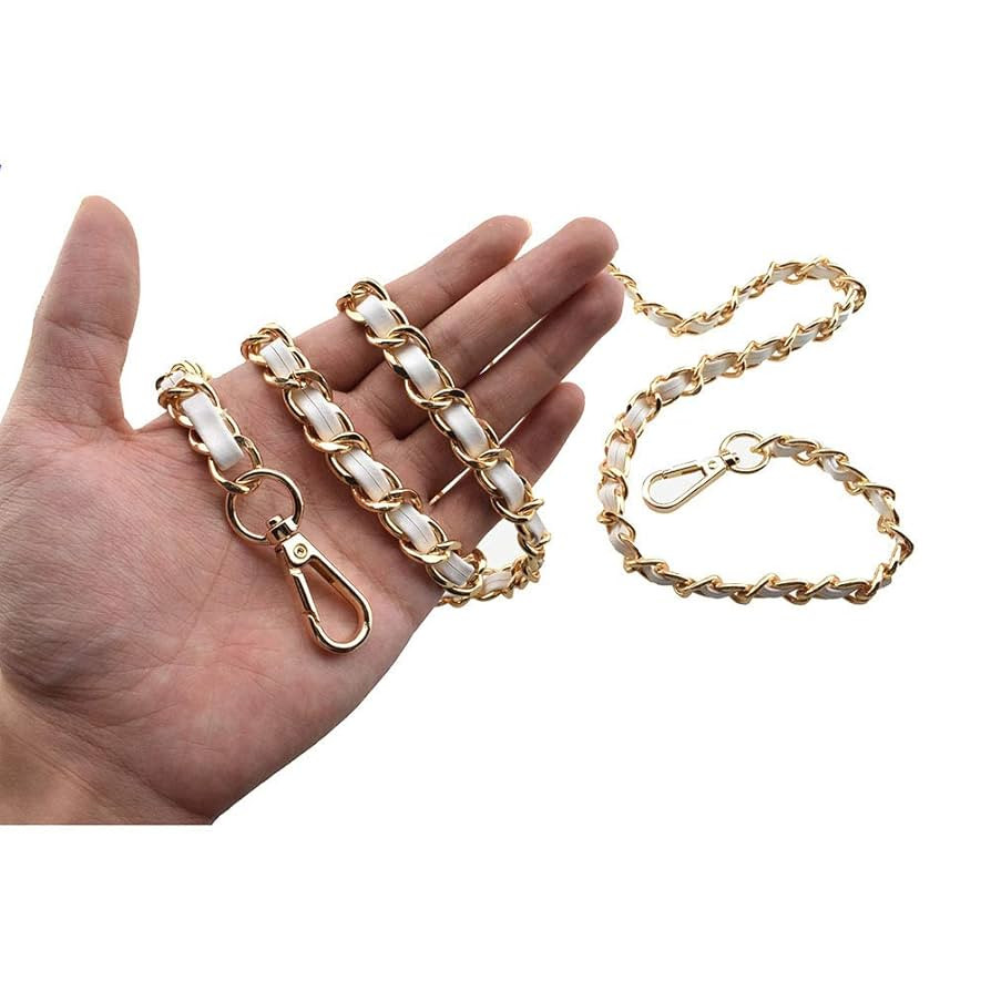 HAHIYO Metal Plus Synthetic Leather Purse Chain Strap Length 55.1 Inch Gold White for Shoulder Cr... | Amazon (US)