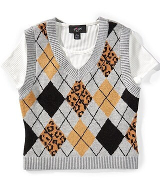 I.N. Girl Big Girls Argyle-Printed/Solid Color Block Sweater Vest & Short-Sleeve Knit T-Shirt | D... | Dillard's