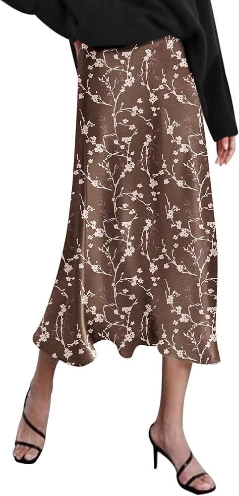 Zeagoo Skirts for Women High Waist Skirt Elegant Midi Skirt Satin | Amazon (US)