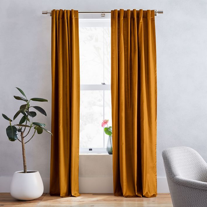 Cotton Luster Velvet Curtain - Golden Oak | West Elm (US)