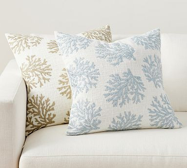 Coral Embroidered Pillow Cover | Pottery Barn (US)