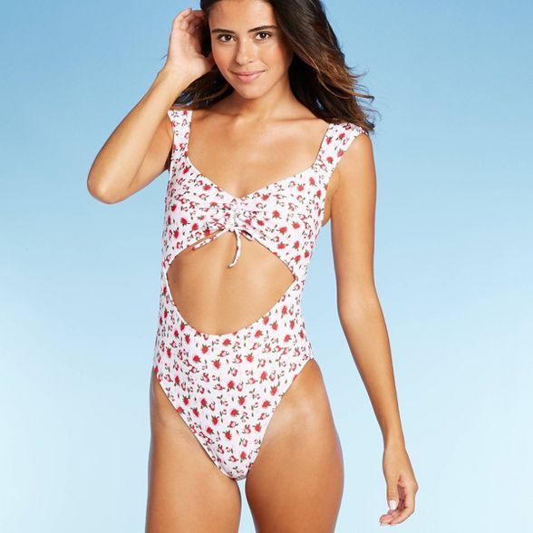 Women's Cinch-Front Cut-Out One Piece Swimsuit - Xhilaration™ Floral Print | Target