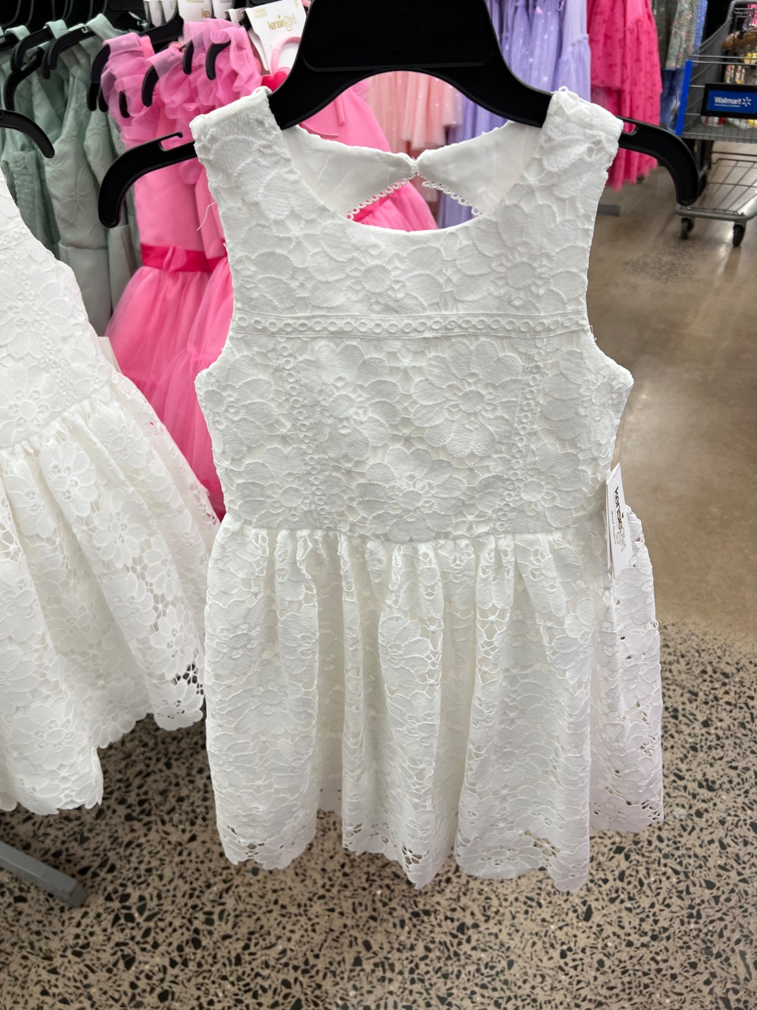 Little girls white lace dress at Walmart, this would be great for a wedding, communion with a little sweater, flower girl