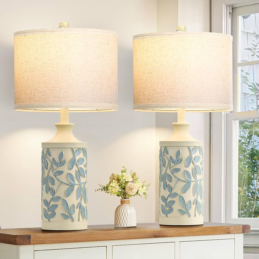 Farmhouse Table Lamps for Bedroom Set of 2, 24" Rustic Living Room End Table Lamps with Resin Bod... | Amazon (CA)